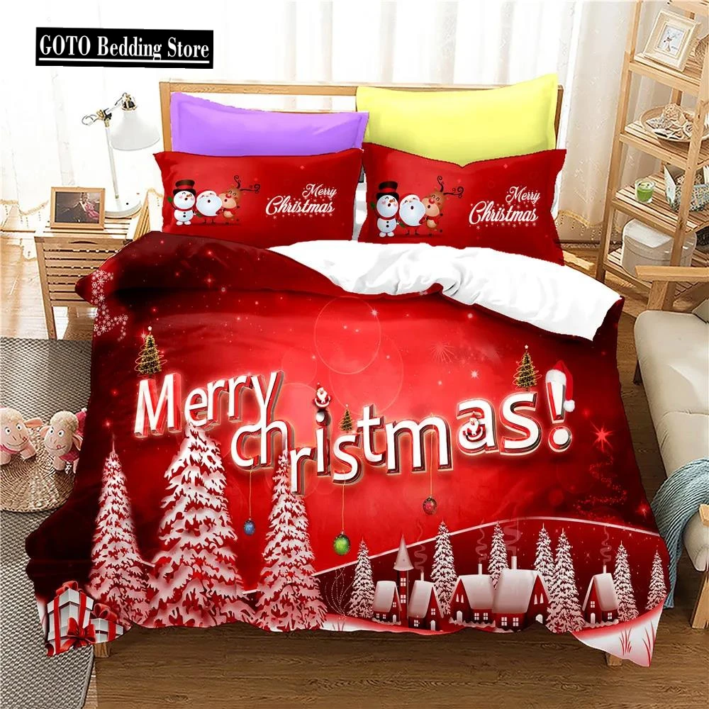 Merry Christmas Duvet Cover Set Beddings New Year Gift Pillowcase Colorfast Bedroom Set Queen Double Bedding Set Santa Claus HOT