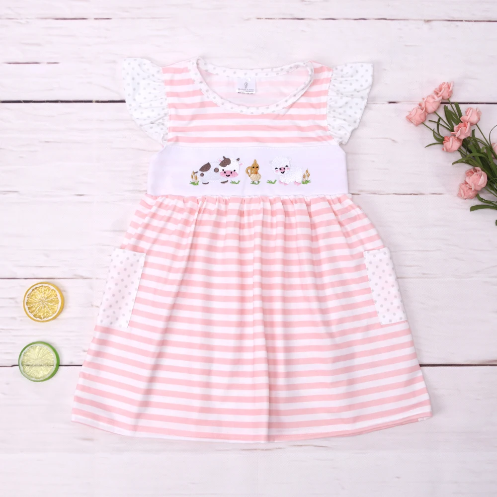 

Baby Girls Princess Dress One Piece Lace Spots Clothes Animals Embroidery Bodysuit Sweet Skirt Pink Stripes Outfit 1-8T Toddler