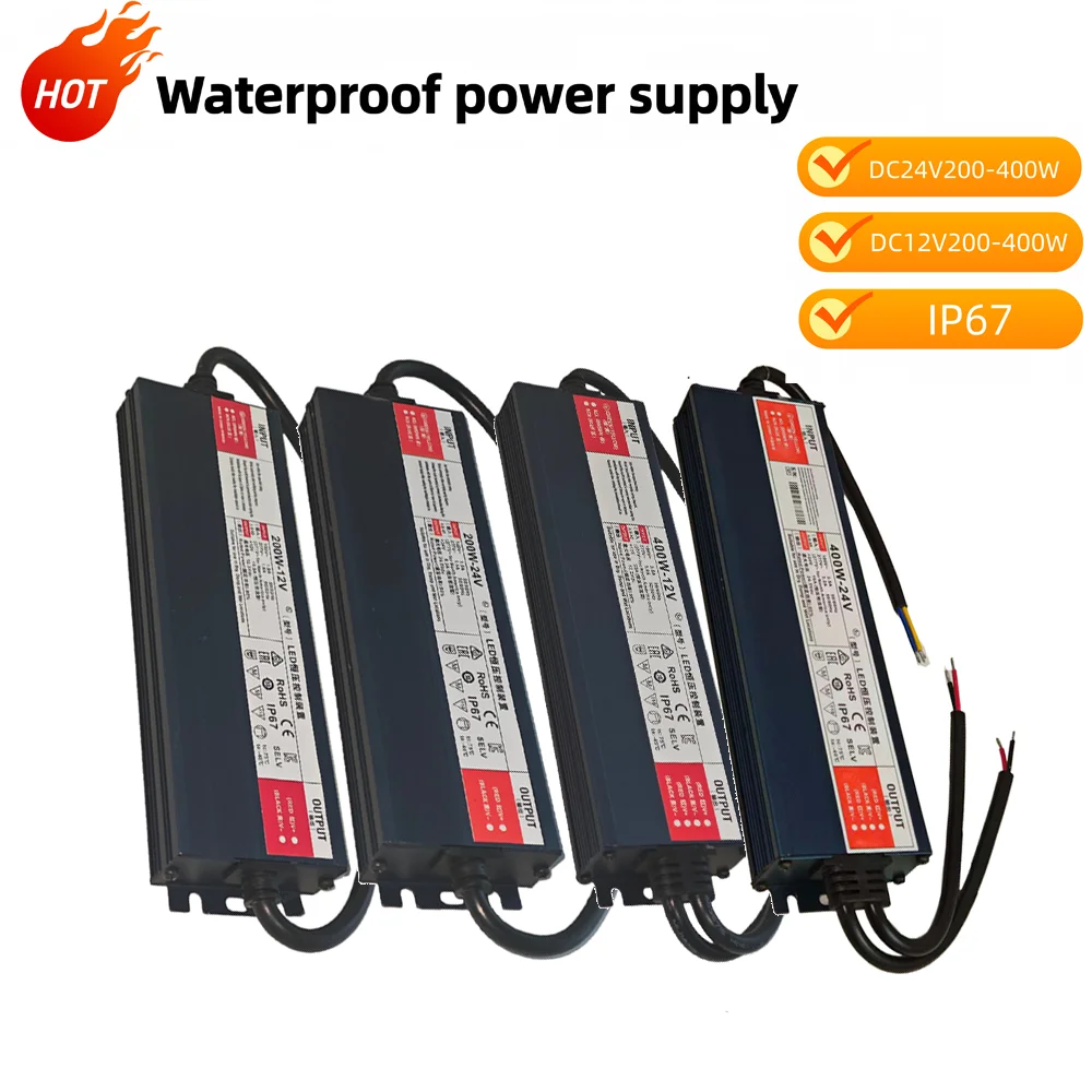 IP67 Waterproof Outdoor LED Strip Power Supply 200W 400W Lighting Transformer - DC12V 24V Switching Power Adapter, AC110-265V