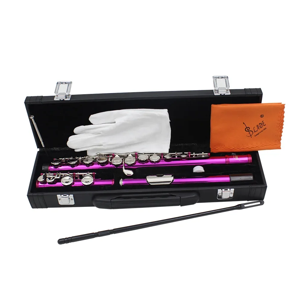 SLADE Rose Red 16 Holes C Tone Flute With E Key Woodwind Instrument Closed Key Cupronickel Tube Flute With Box Music Accessories