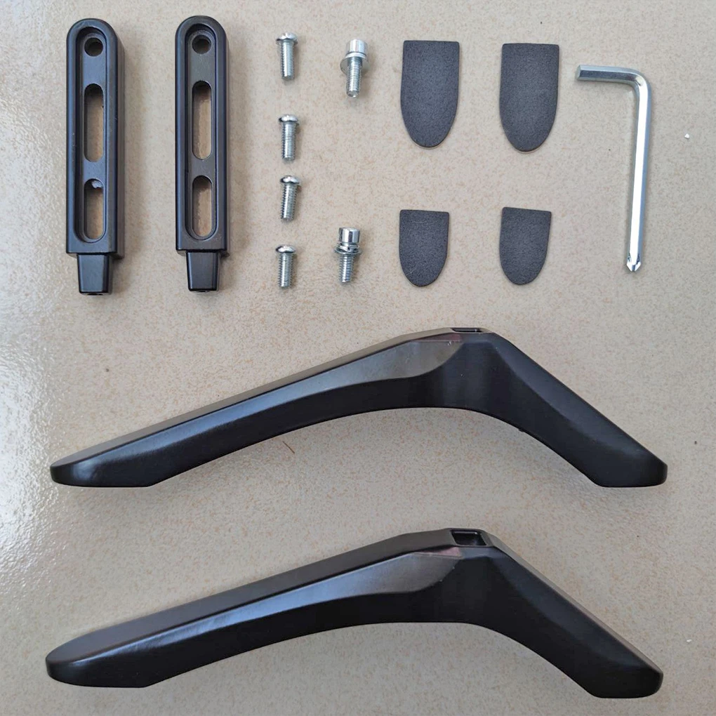 Black Steel TV Base For LCD Screen Stand Legs Pedestal With Height Adjustability - Extended Base