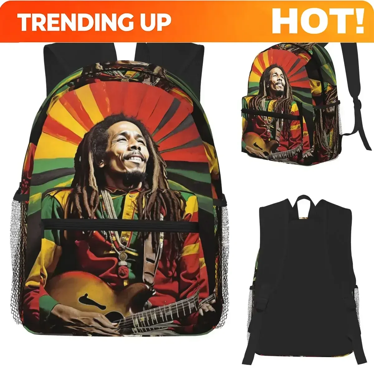 Custom Bag Bob Marley Singer Reggae Student Backpack School Bag Hiking Travel Daypack For Boys Girls Fashion Bookbag Shoulder Ba
