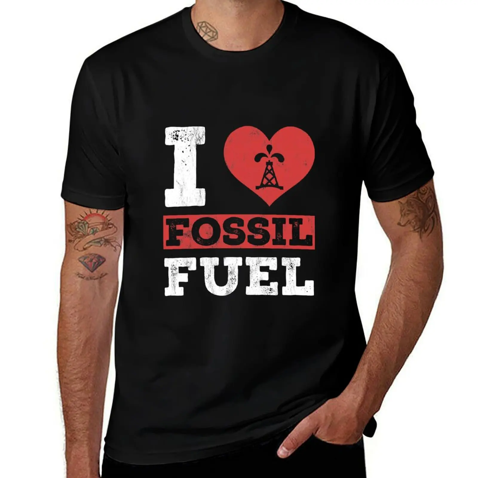 I Love Fossil Fuels Fossil Dinosaur Science T-Shirt Work Utility Casual Tee Shirt