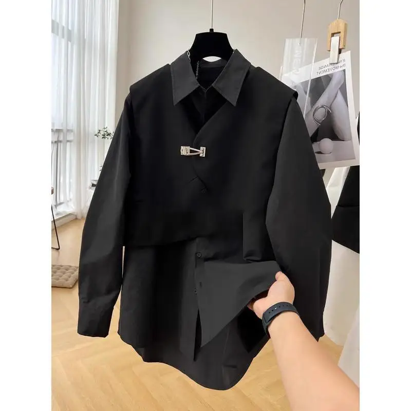 

Large Size 300 Pou American High Street New Sle Vest irt Men Women Spring Summer Versatile Small ence Turn-down Co...