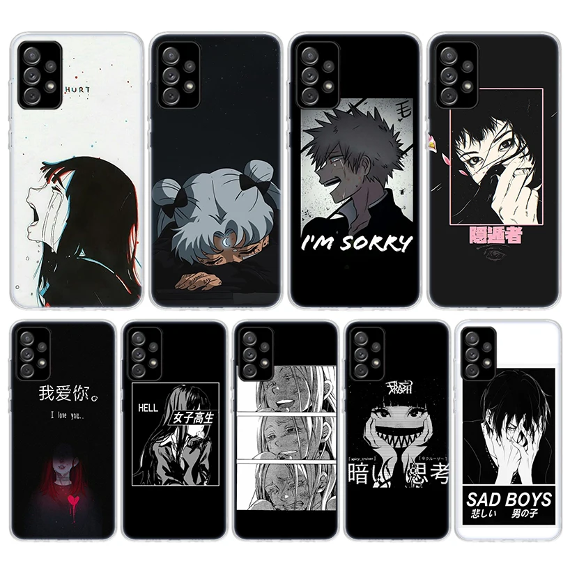 Sad Japanese Anime Aesthetic Soft Phone Case For Samsung Galaxy A51 A50 A71 A70 A10 A20E A30 A40 A41 A31 A21S A11 A6 A7 A8 A9 Pl