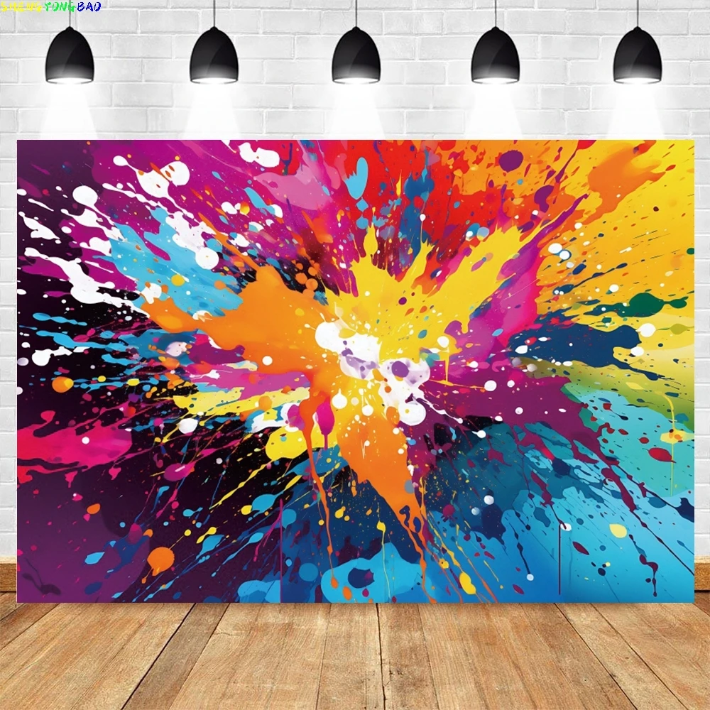 Colorful Paint Splash Backdrop Graffiti Abstract Art Painting Powder Dust Spray Birthday Adult Portrait Photography Background