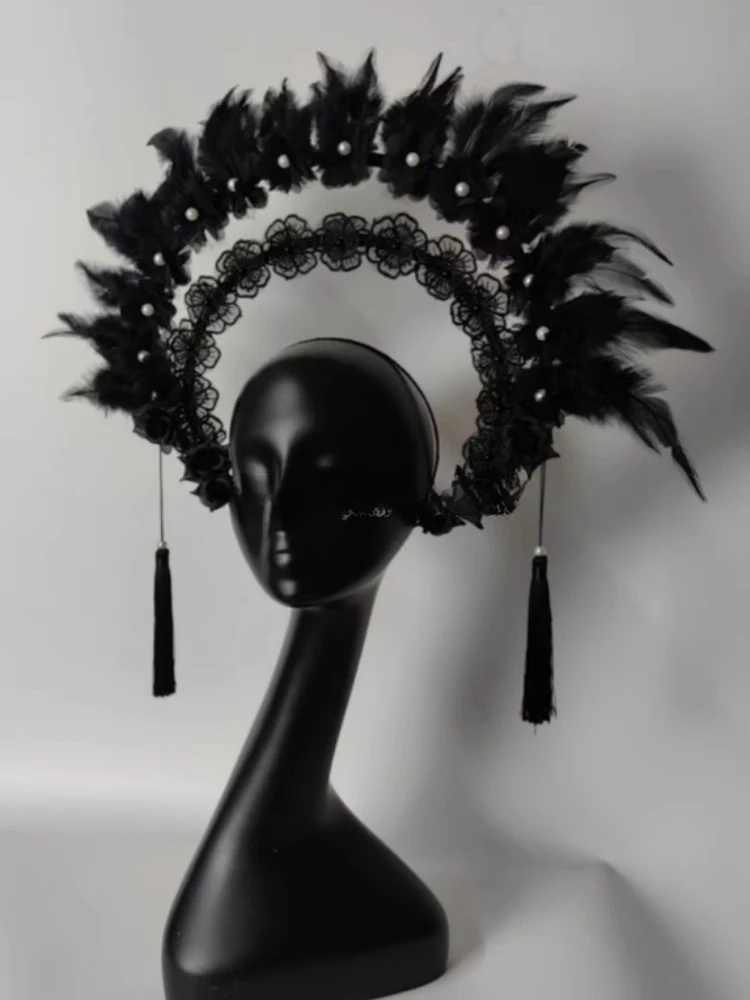 새로운 레이스 레이스 깃털 가장 무도회 의류 액세서리 모델 Catwalk 무대 공연 메이크업 스타일링 헤드 기어 여성