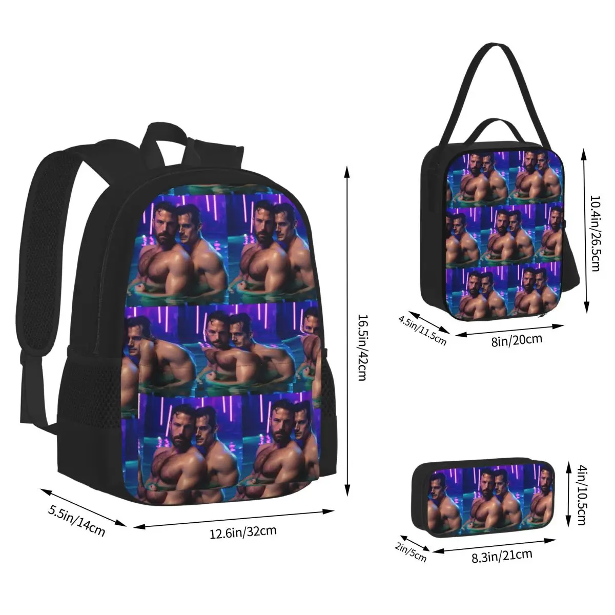 Ben Affleck And Henry Cavill Backpacks Children Bookbag School Bags Rucksack Lunch Bag Pen Bag Three-Piece Set