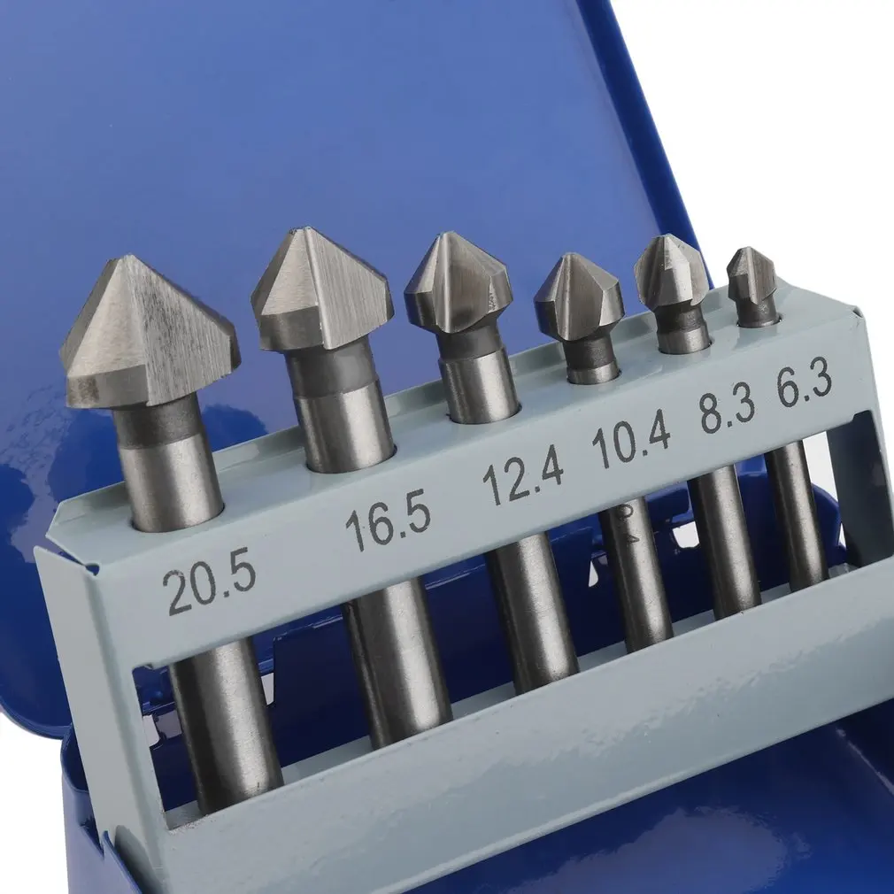 6Pcs 6.3-20.5mm Round shank 90 Degree HSS Chamfering End Mill Cutter 3 Flute Countersink Deburring Tapered Drill Bit