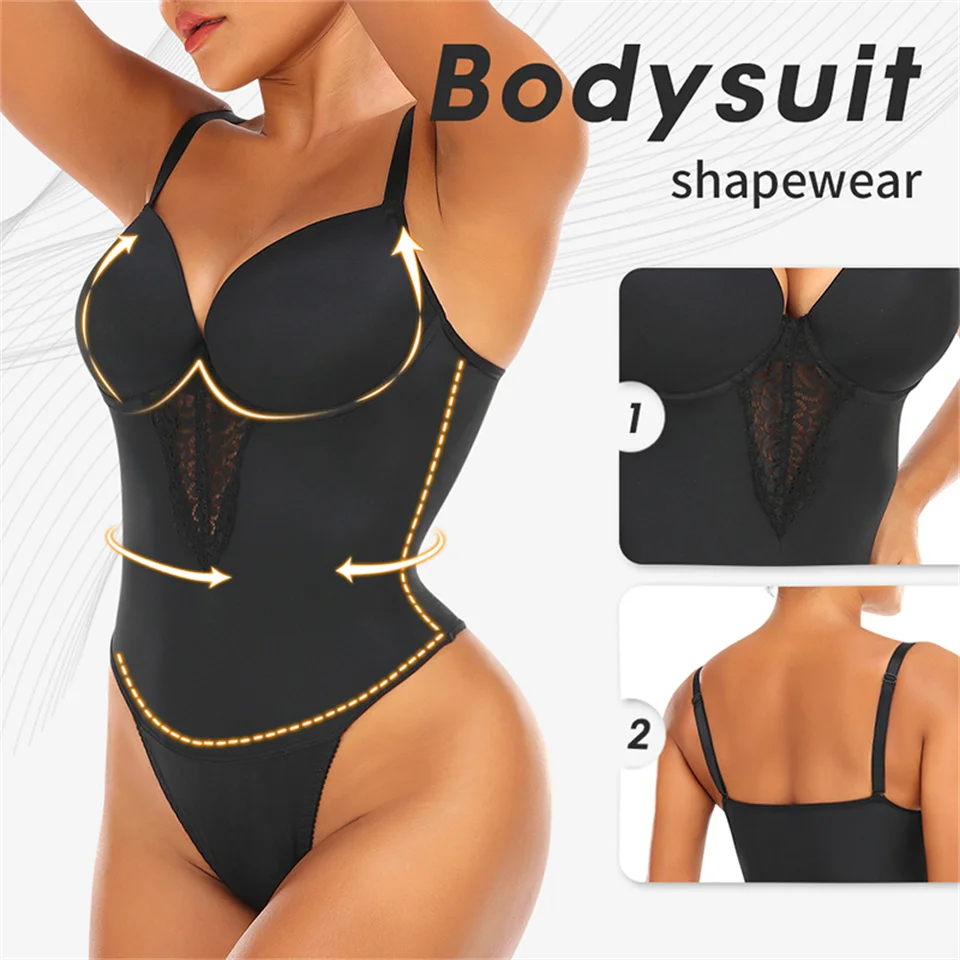 Spitzen-Bodysuit mit Füllschale für Damen, Hautfarbene Enge Bodys, Einfarbiger Netz-Bodysuit, Sexy Shapewear, Figurformender Body – Detail 16