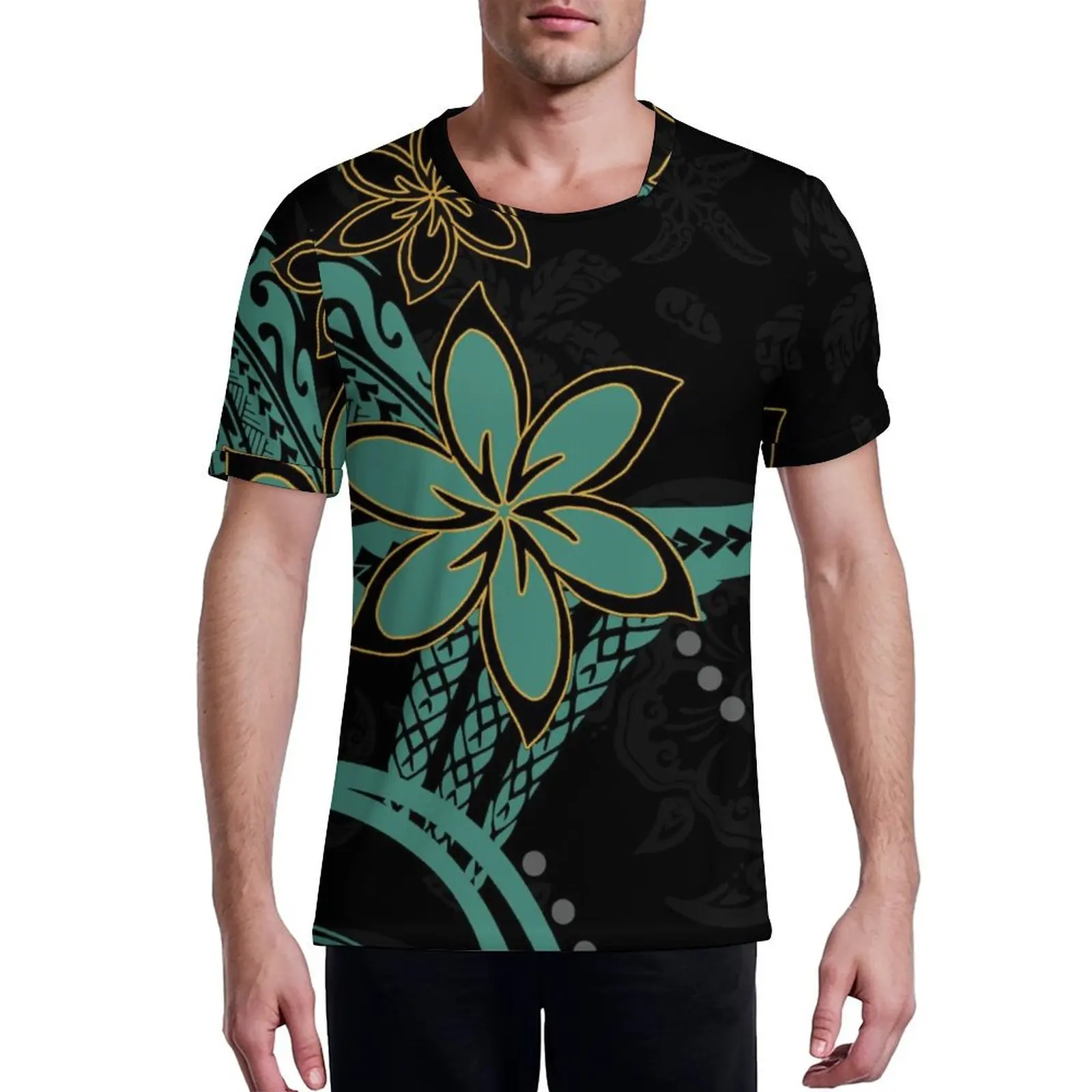 

Summer Retro Texture Design Polynesian Custom-Made Ice Silk Men'S Football Short-Sleeved Pullovers T-Shirt Top