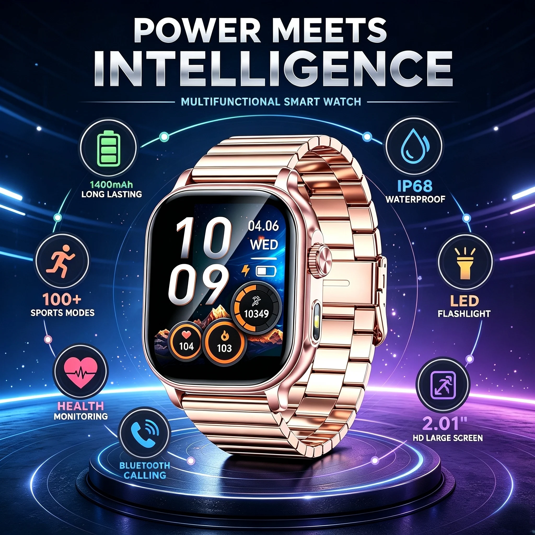 2026 Smart Watch Supports Bluetooth Information Reminder 24-Hour Health Monitoring Exercise Men Women 1400mAh Battery Smartwatch