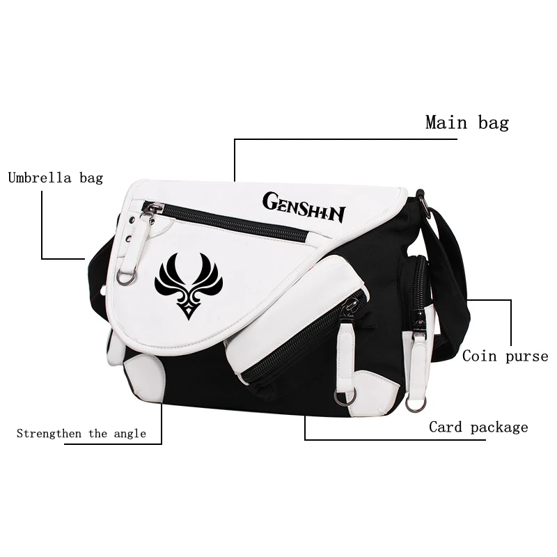 Anime Genshin Impact Canvas Messager Handbag Casual Zipper Shoulder Bag Crossbody Schoolbags Messenger Bag