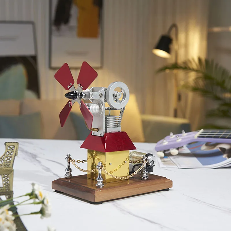 Haus Windmühle Stirling Motor Modell Windmühle Fan Kabine Form Kreative Externe Verbrennung Motor Kit Pädagogisches Spielzeug Geschenke