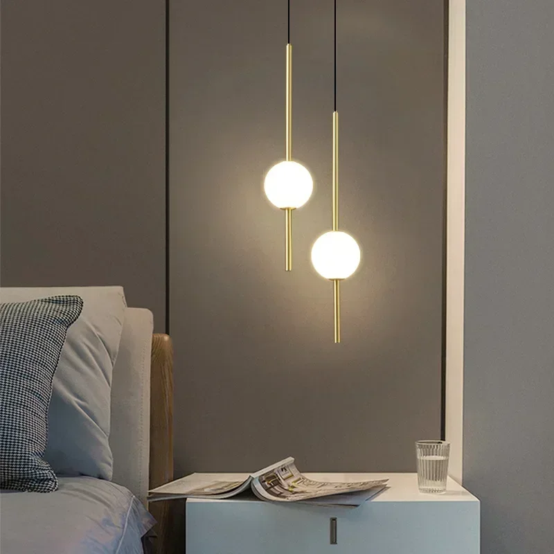 Modern Led Acrylic Long Pendant Light For Bedroom Bedside Hanging Lamp Lustre Home Decoration Lighting Fixture Double Bathroom