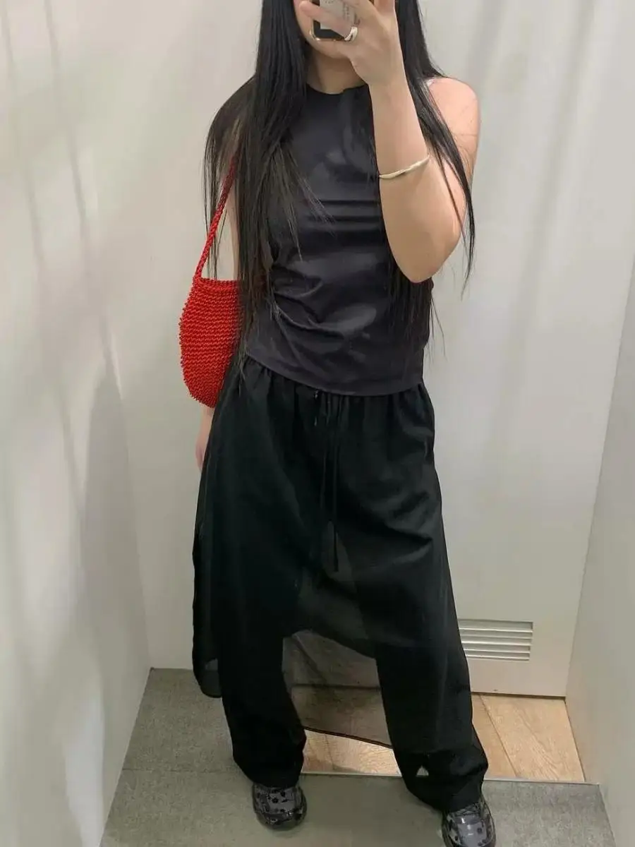 

Wide Leg Pants Women's High Waist Drapey Breathable Versatile Layered Thin Skirt Pants Cotton Casual Trousers