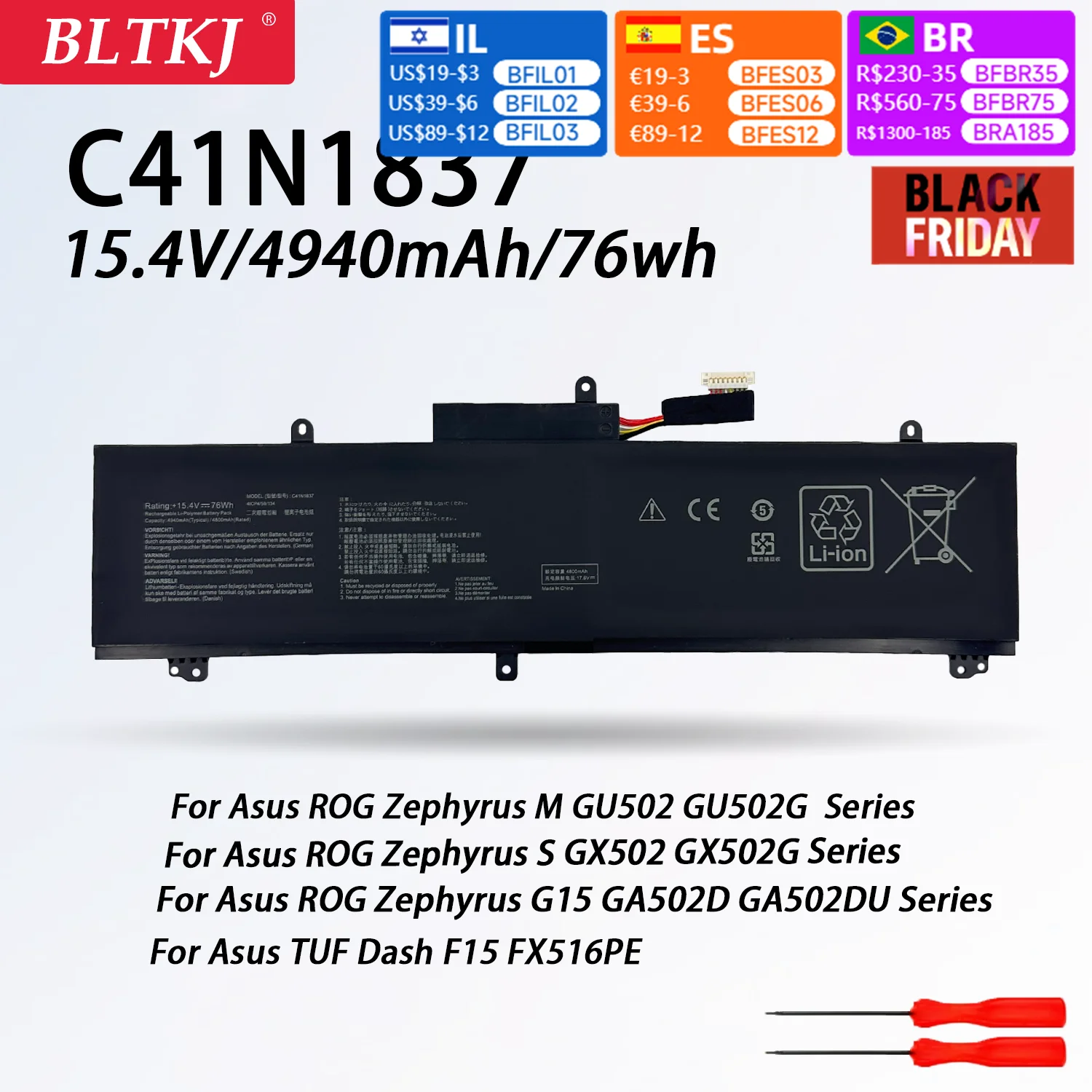 

new c41n1837 laptop battery For ASUS GU502GU GU502GV GU532GU GX502GV GX502 GWGA502 GA502 GA502D GS502G AIR 2021 FX516P