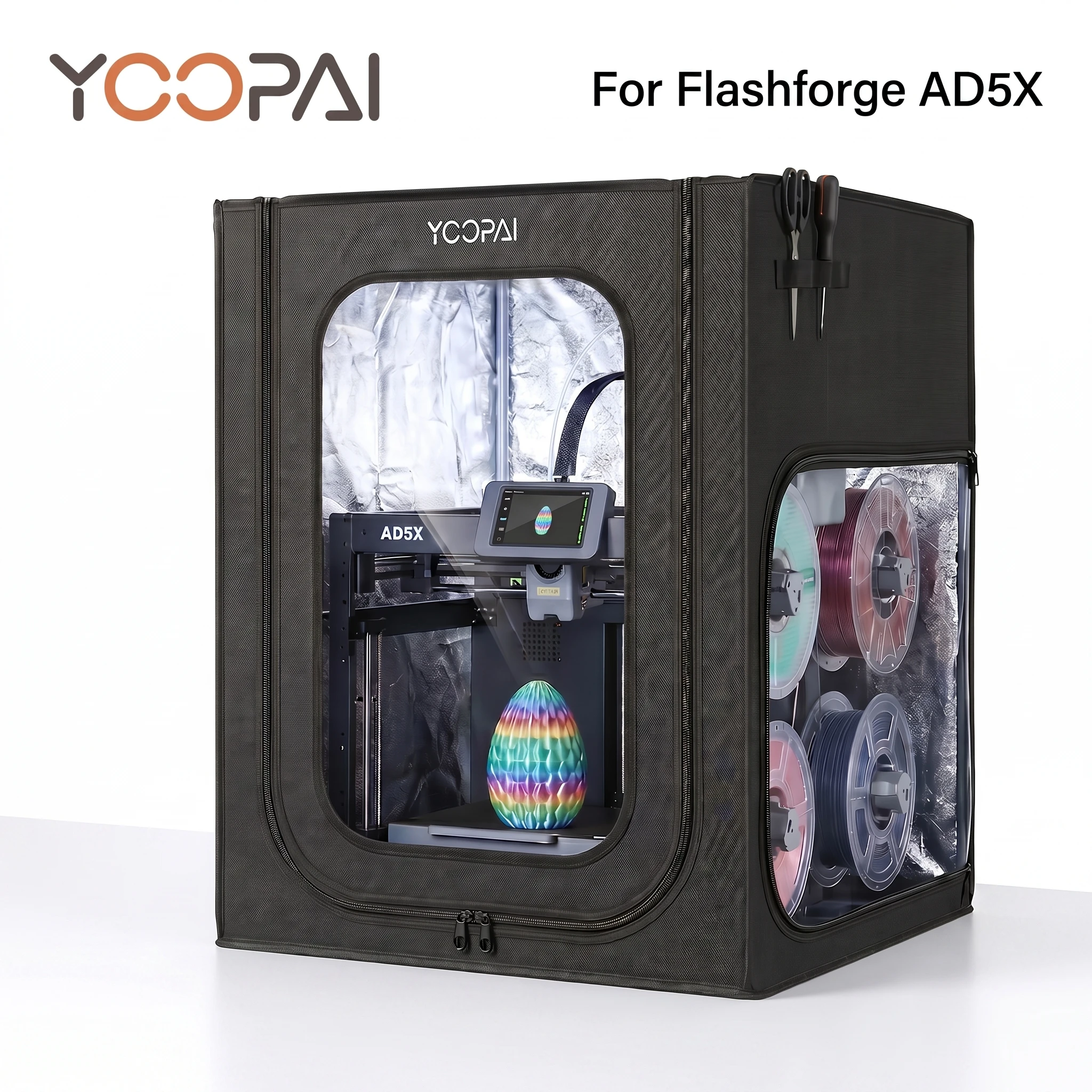 Flashforge AD5X 3D Printer Enclosure Cover Side Opening for Easy Filament Change Waterproof Fireproof Dustproof with LED Light