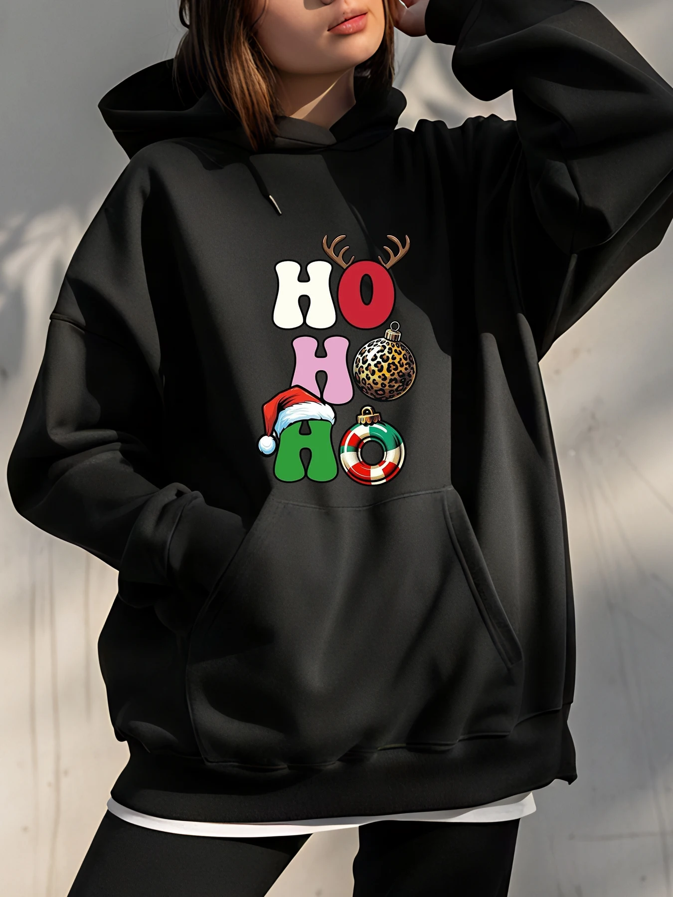 

Рождественская толстовка с капюшоном Ho Ho Ho с принтом, женская повседневная праздничная толстовка, рождественский подарок для женщин