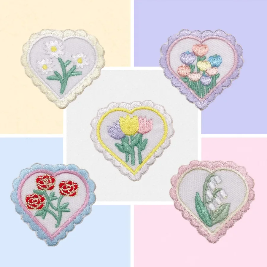 Embroidered Heart Shaped Flower Sticker Diy Mobile Phone Case Backpack Cup Stationery Clothes Hats Shoes Self-Adhesive Patch