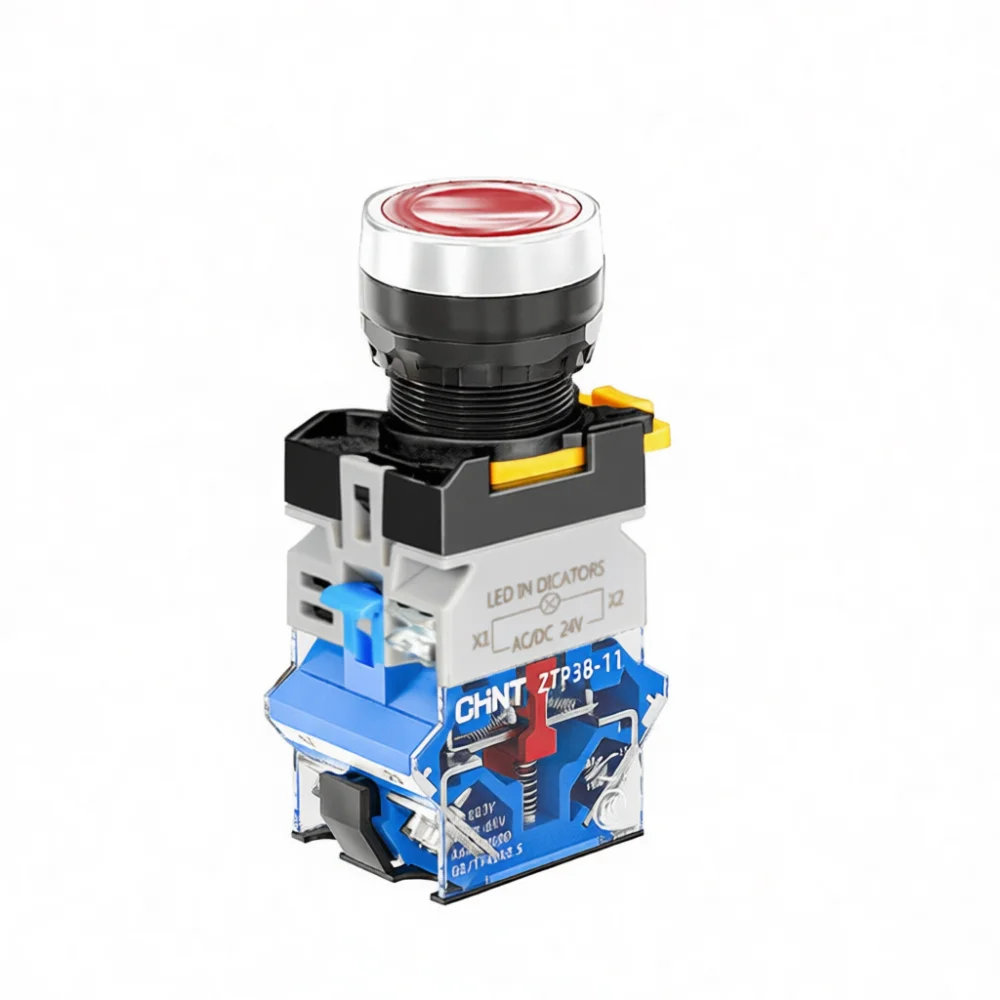 22mm Mounted Switch CHNT ZTP38 Flat Head Green LED Light Momentary Latching Industrial Controller Electrical Signal System