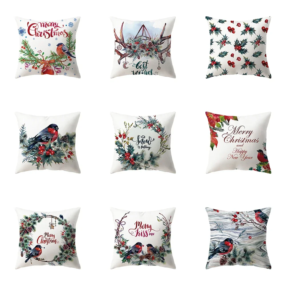 Merry Christmas Decorative Printed Pattern Cushion Cover Home Living Room Sofa Decoration Polyester Pillow