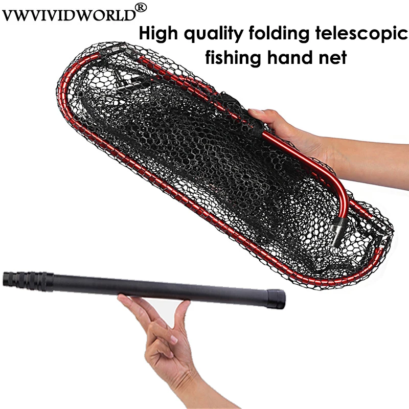 VWVIVIDWORLD Brand,1.7m-3.35m,Portable,3 Layer Carbon Fiber,Fishing Hand Net,Foldable Telescopic Pole Handle,Fishing Gear