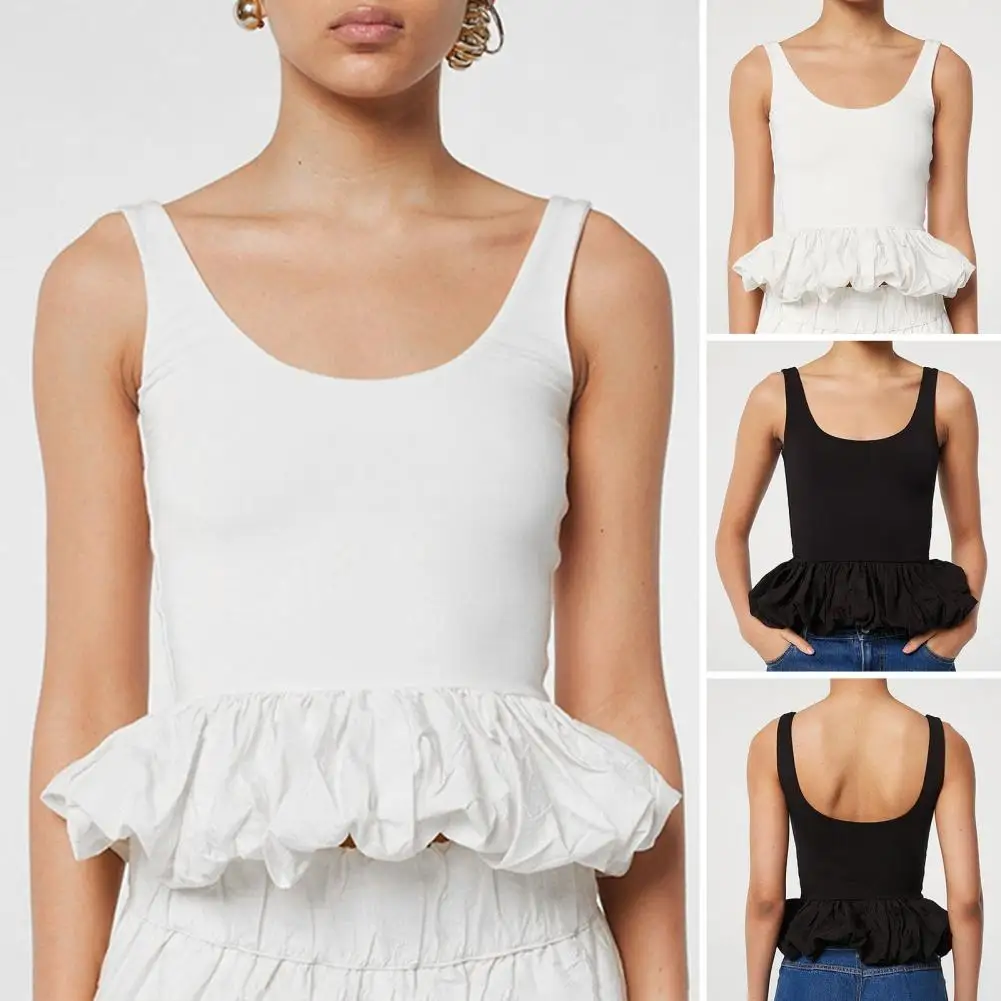 

Ruffle Hem Tank Top Fashionable Women's Sleeveless Crop Tops with Ruffle Hem Stylish Ballet Dance Tank Tops Casual Backless