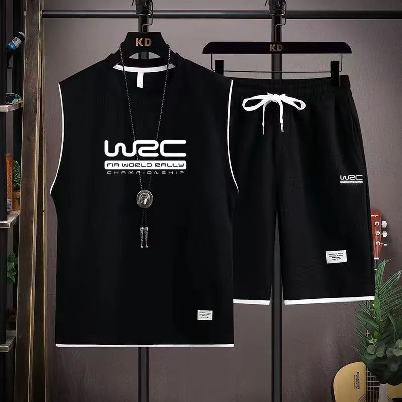 Brand new World Rally Championship WRC Waffle Summer Sets Casual T-Shirt+Shorts Set Male Sports Suit Solid Color Tracksuit Loose