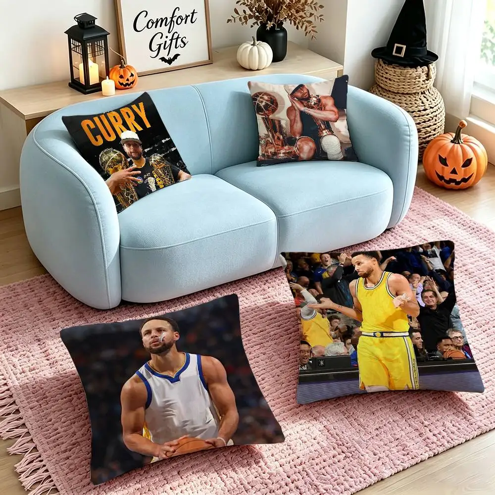 S-Stephen Curry Basketball Superstar Square Double-Sided printed Pillow Case Bedroom Bedside Pillow Sofa Cushion Cover