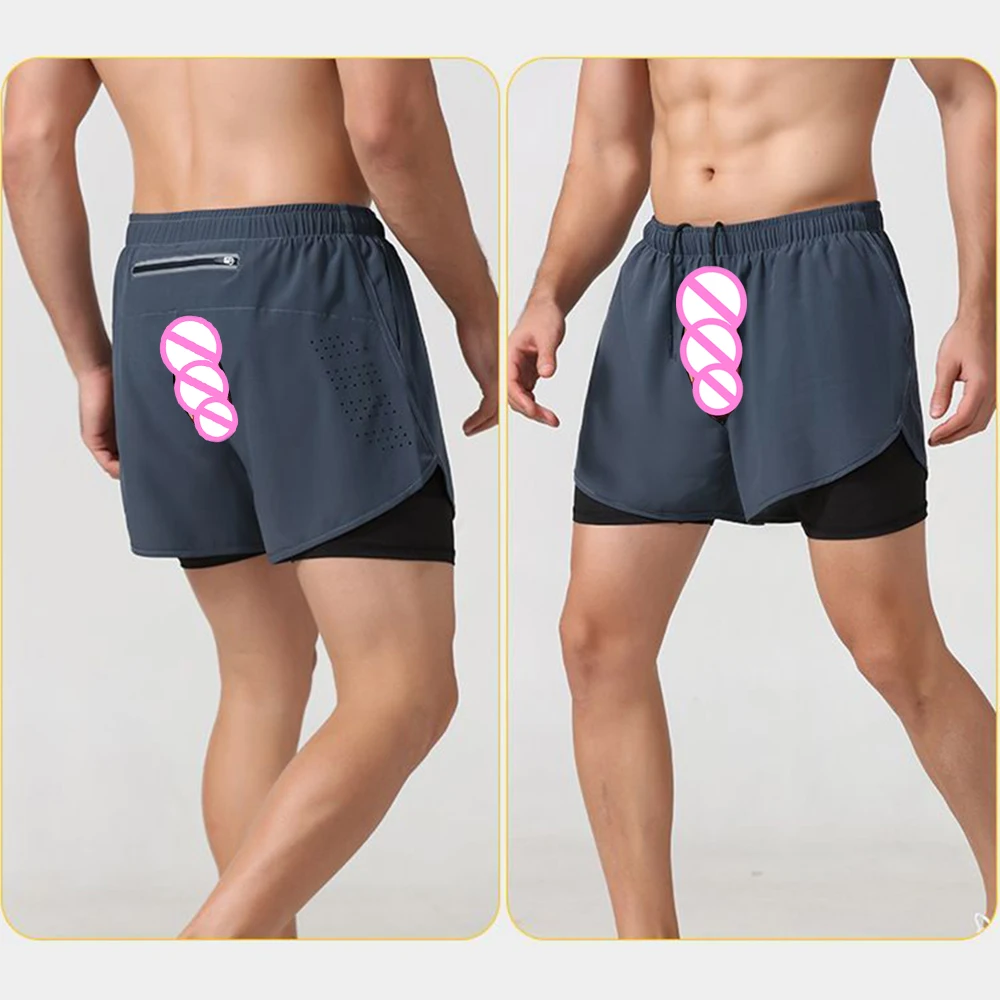 Track and Field Training Running Shorts Men's Double Layer 2-in-1 Invisible Open Crotch Outdoor Sex Thin Quick-Drying Sweatpants