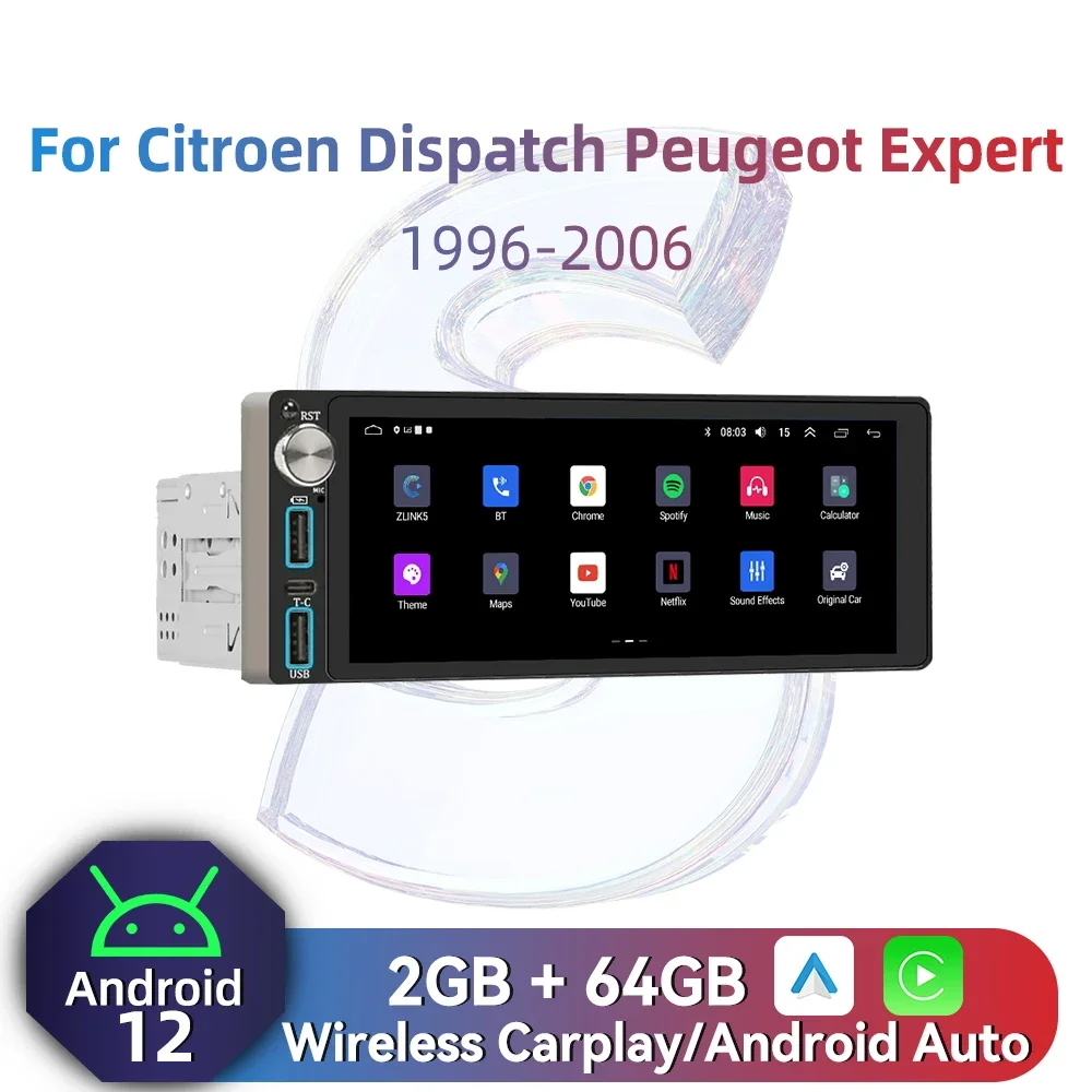 

Carplay Autoradio 1 Din Radio Android Car Multimedia for Citroen Dispatch Peugeot Expert 1996-2006 6.86" Screen Stereo Head Unit