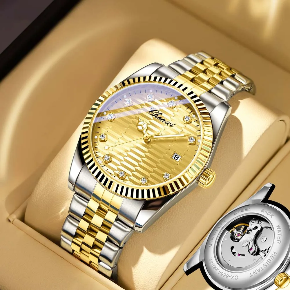 

CHENXI Men's Automatic Mechanical Watch Stainless Steel Bracelet Calendar Luminous Water-Resistant Fashion Mechanical Watch