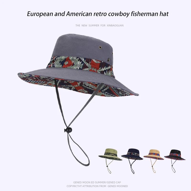 9275-Neue Frühlings- und Sommer-Fischerhüte für Damen und Herren mit breiter Krempe im Ethno-Stil, geeignet für Outdoor-Aktivitäten – Detail 3