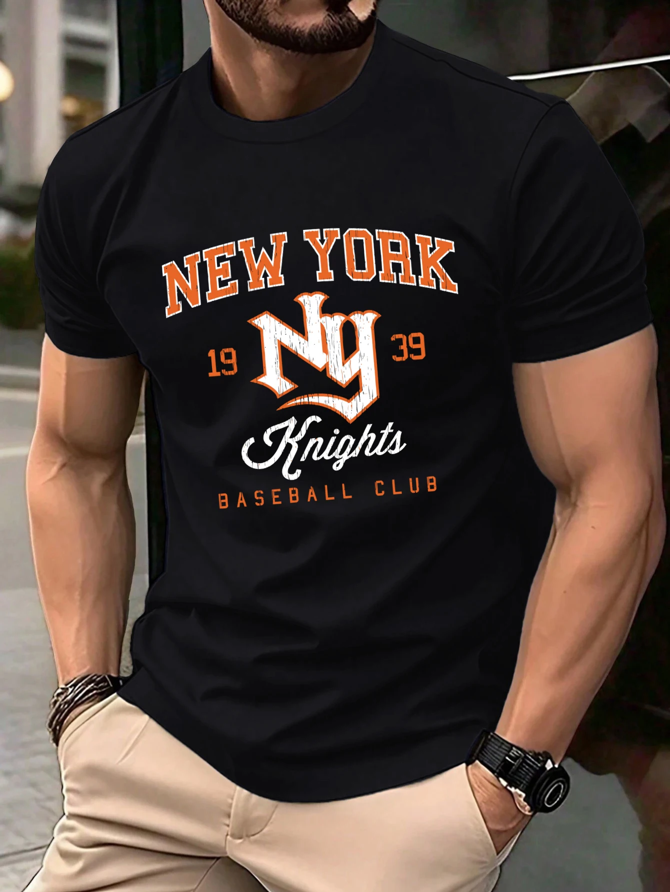 New York Baseball Club Bedrucktes T-Shirt für Herren, weiche All-Match-T-Shirts, Baumwolle, Freizeitkleidung, Rundhalsausschnitt, Übergröße, kurzärmelig