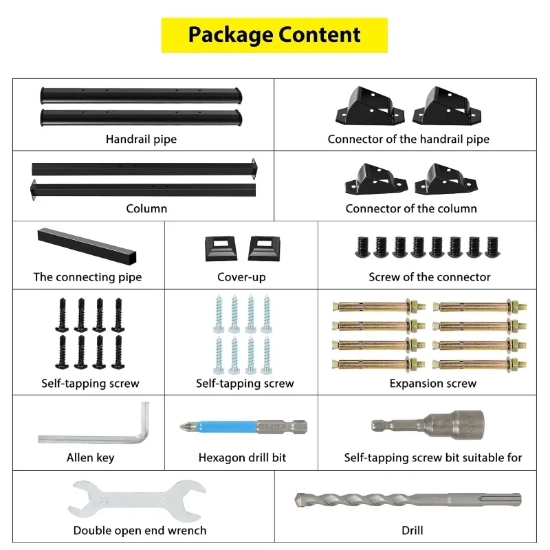 Handrails for Outdoor Steps, 4 Step HandRail Fit 3 or 4 Steps Outdoor Stair Railing, Metal Porch Railing