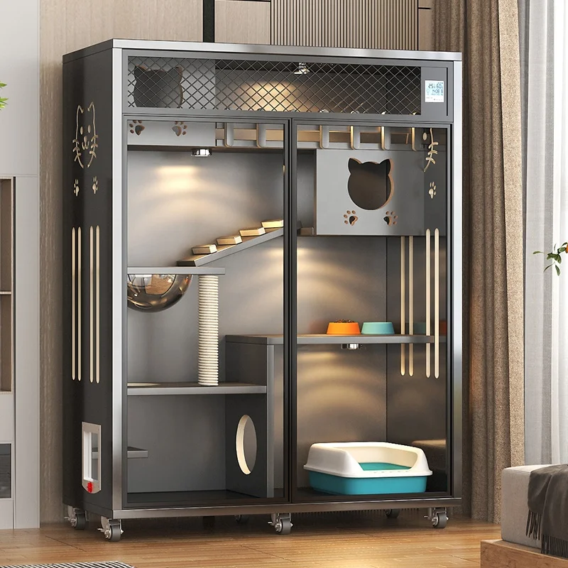 Wholesale Luxury Modern Solid Wood Collapsible Indoor Pet House Villa Durable Wooden Cage For Cats Living Room Use