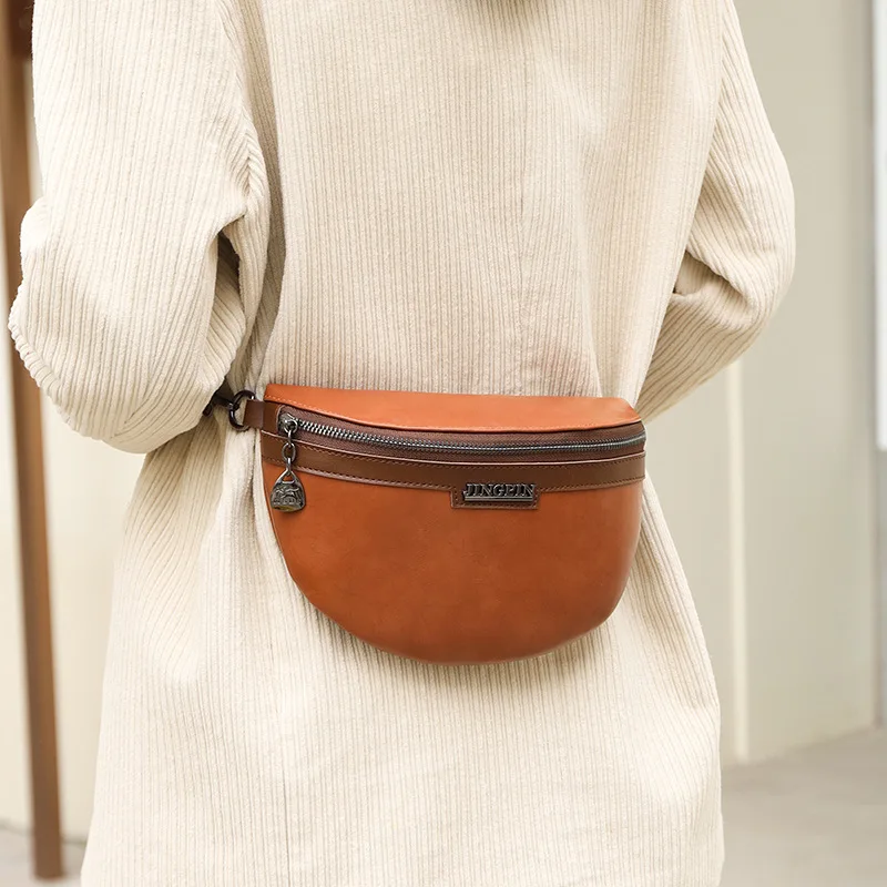 Elegant Contrast Colour PU Leather Waist Bags For Women 2023 Vintage Fanny Pack Ladies Waist Pack Wide Strap Crossbody Chest Bag