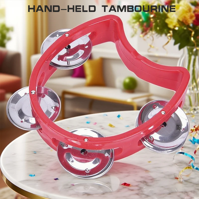 Hand Held Tambourine Metal Bell Plastic Percussion for KTV Party Kid Game Toy