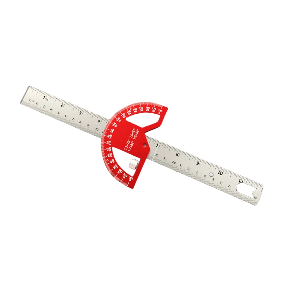 Multi-Functional Angle Ruler 45/90 Degree Semi-Circular Measuring Aluminum Alloy Movable Angle Ruler Angle Finder 12inch