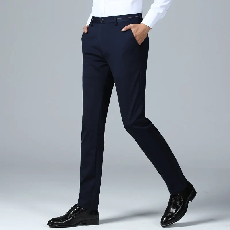Stylish Summer Thin Solid Color Trousers Men's Clothing Business Casual Pockets Spliced Mid Waist Button Straight Suit Pants New