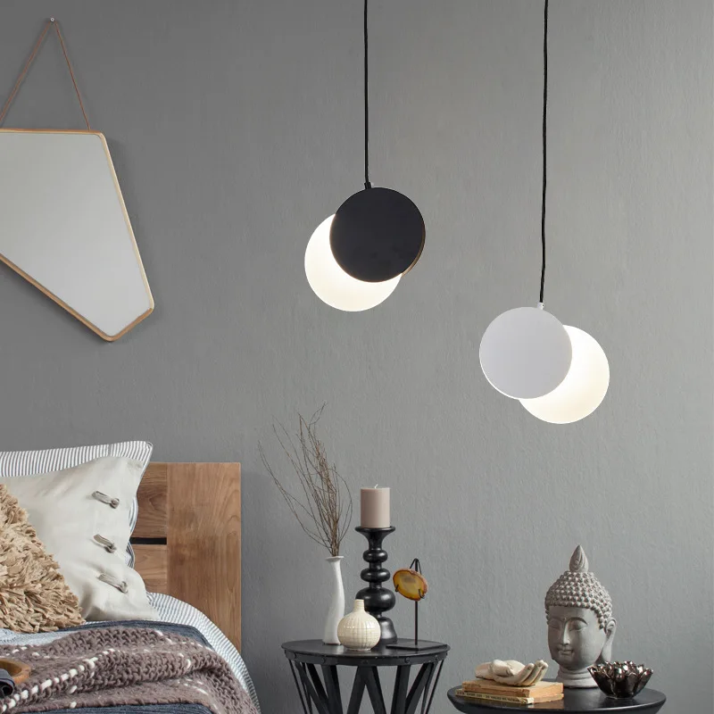 Bedroom Bedside Pendant Light Modern Minimalism Home Decor LED Fixtures Indoor Lighting Remote Dimmable Lunar Eclipse Chandelier