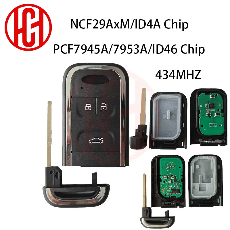 

Remote Smart Car Key NCF29AxM ID4A PCF7945/7953 ID46 Chip 434MHZ for Chery Tiggo 5 Tiggo 7 Tiggo 8 Arrizo remote key 3 buttons