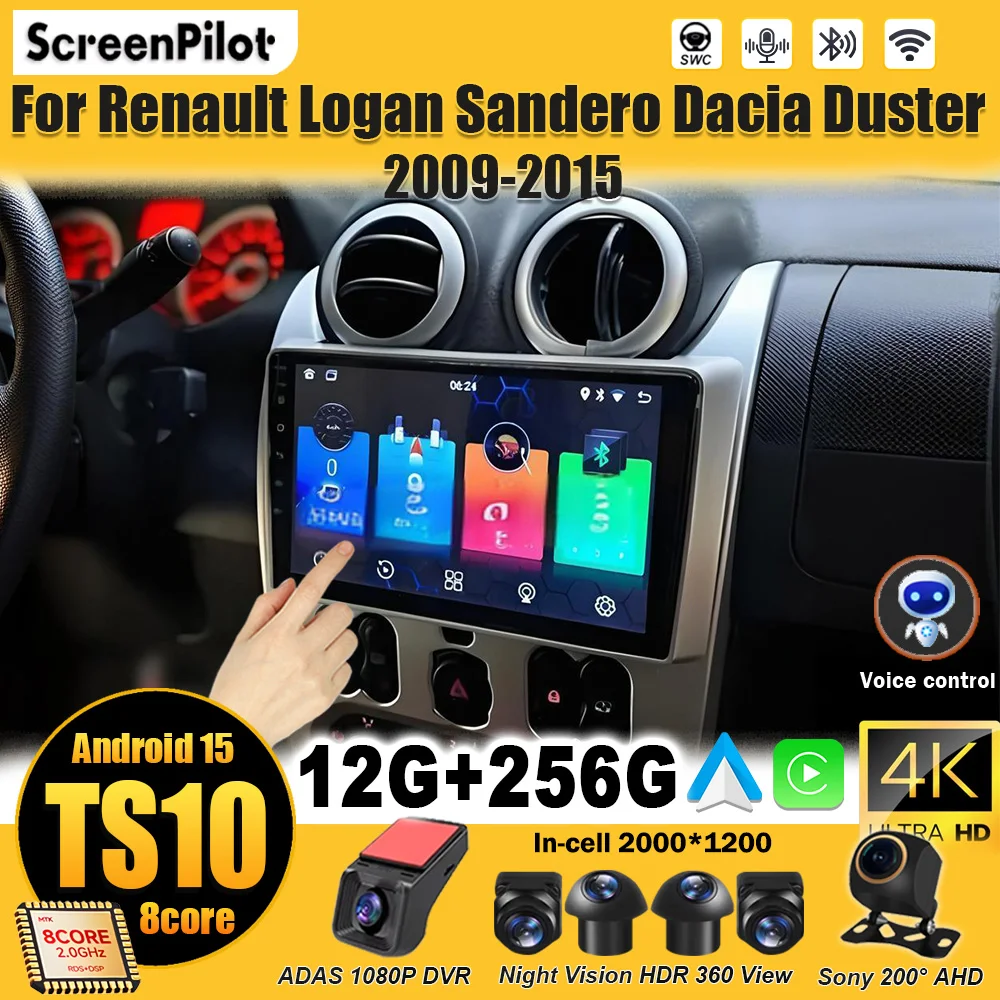 

For Renault Logan 1 Sandero 2009 2010 2011 2012 - 2015 Android 15 Stereo Head Unit Bluetooth GPS Navigation Android Auto DSP