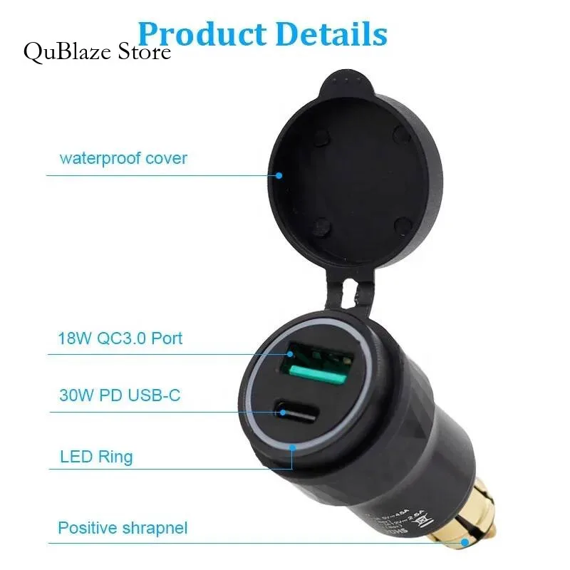 سيارة دراجة نارية شاحن يو اس بي DIN هيلا المقبس QC3.0 محول الشحن ل