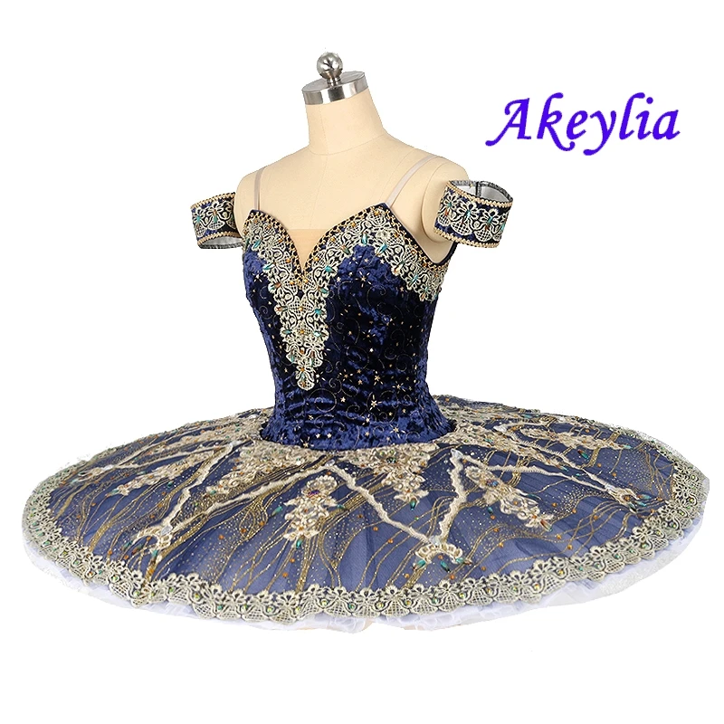 Navy blue ballet tutu professional competition classical tutu pancake ballet dress performance Jacquard velvet JN0485