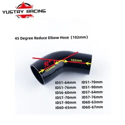 Black 3-PLY Lenght:102mm 45 Degree Elbow Silicone Hose Intercooler Coupler Reducer Turbo ID(mm):51 56 57 60 63 64 65 67 70 76 90
