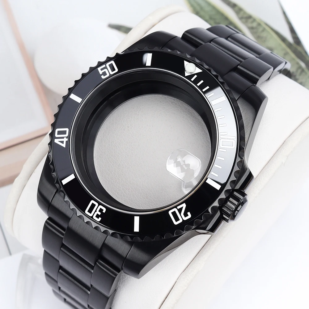 

Diver Black PVD 40mm Watch Case Bracelet NH35 Watch Case Sapphire Crystal For SUB NH35 NH36 NH38 NH34 Miyota 8215 Eta 2824 Movts