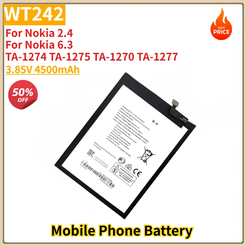 

WT242 High Quality Replacement Phone Battery 3.85V 4500mAh For Nokia 2.4 TA-1274 TA-1275 TA-1270 TA-1277 Nokia 6.3 Brand New