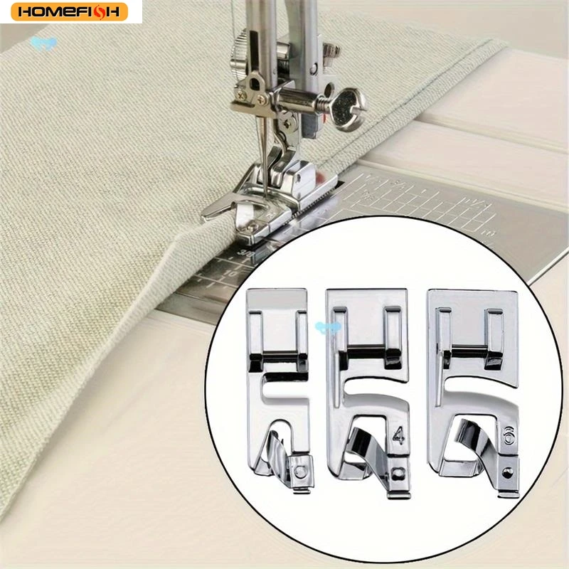 Conjunto de Calcadores de Bainha Enrolada Estreita Homefish 3mm, 4mm, 6mm para Máquinas de Costura Singer, Brother, Babylock, Euro-Pro, Janome